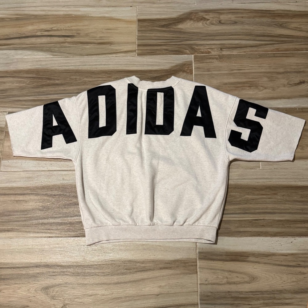 Adidas Originals Womens Short Sleeve Sweatshirt Grey Black Logo Size M Medium
